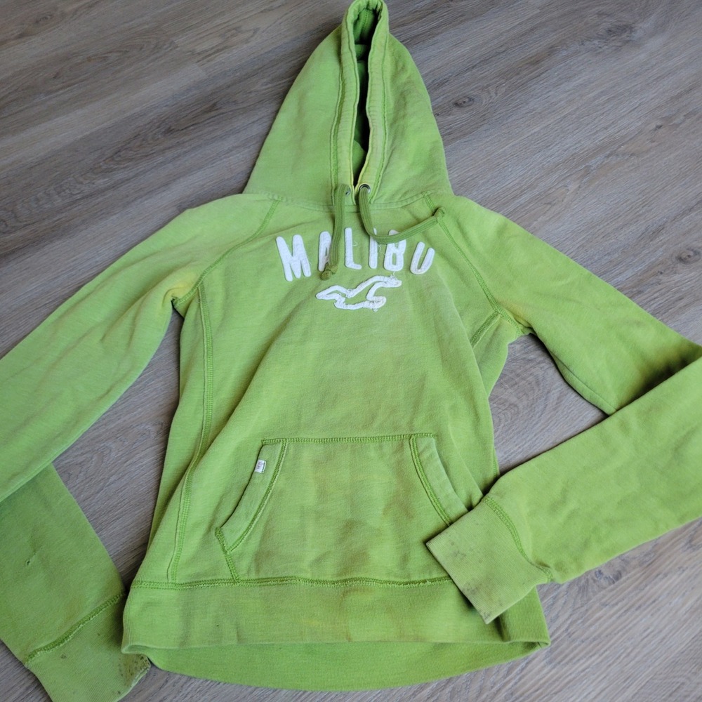 Hollister Women‎ Hoodie Medium Green Cotton Malibu Beachy Casual Pullover Y2K